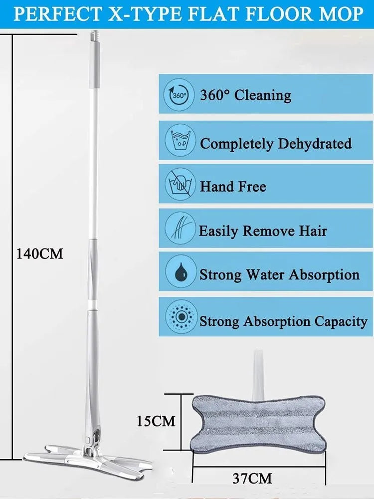 Hand Free 360 Degree Self-Wringing X-Type Microfiber Mop