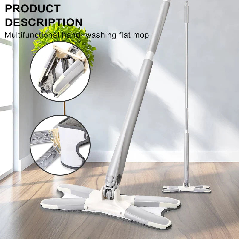 Hand Free 360 Degree Self-Wringing X-Type Microfiber Mop