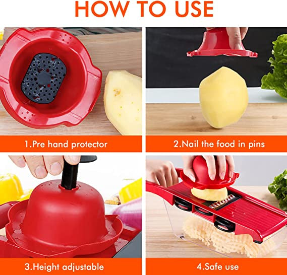 Six Interchangeable Vegetable  Slicer Blades With Hand Protector